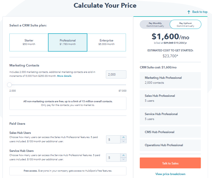 HubSpot Plan Pricing Calculator
